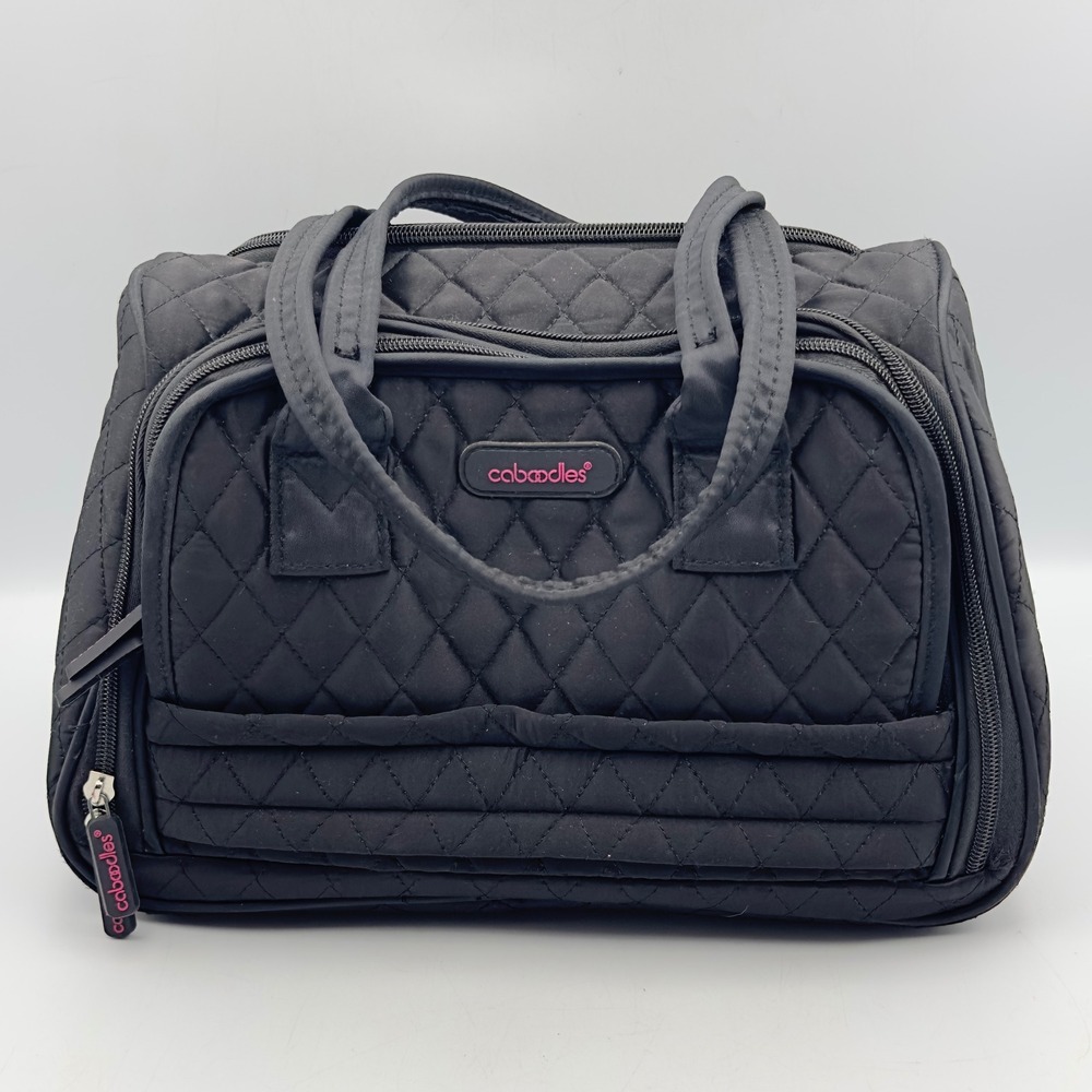 Caboodles Makeup Bag Black Quilted Travel Cosmetic Case Y2K Pink Interior Large